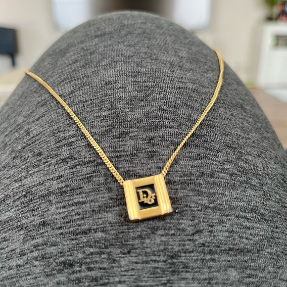 Christian Dior black enamel pendant on 16” chain - Picture 1 of 4